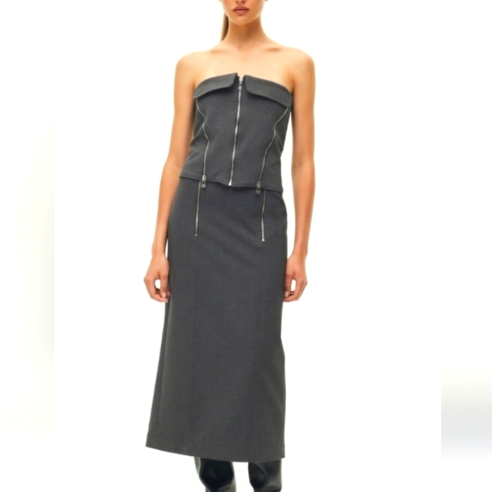 NWT ZARA ZW COLLECTION GRAY MIDI ZIPPER DETAILS PENCIL SKIRT WITH SLIT